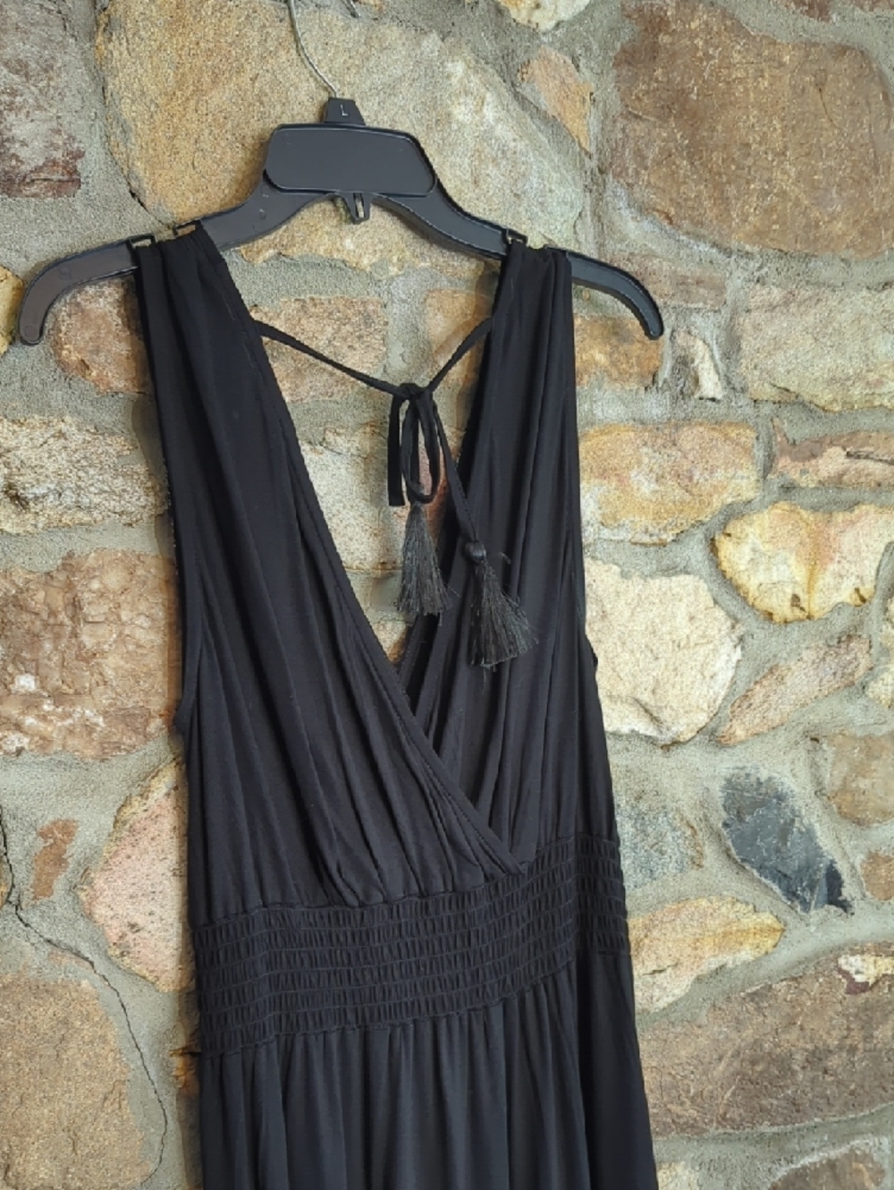 Lascana Sleeveless Black Maxi Dress with Floral Embroidered V-Neck - Picture 10 of 13